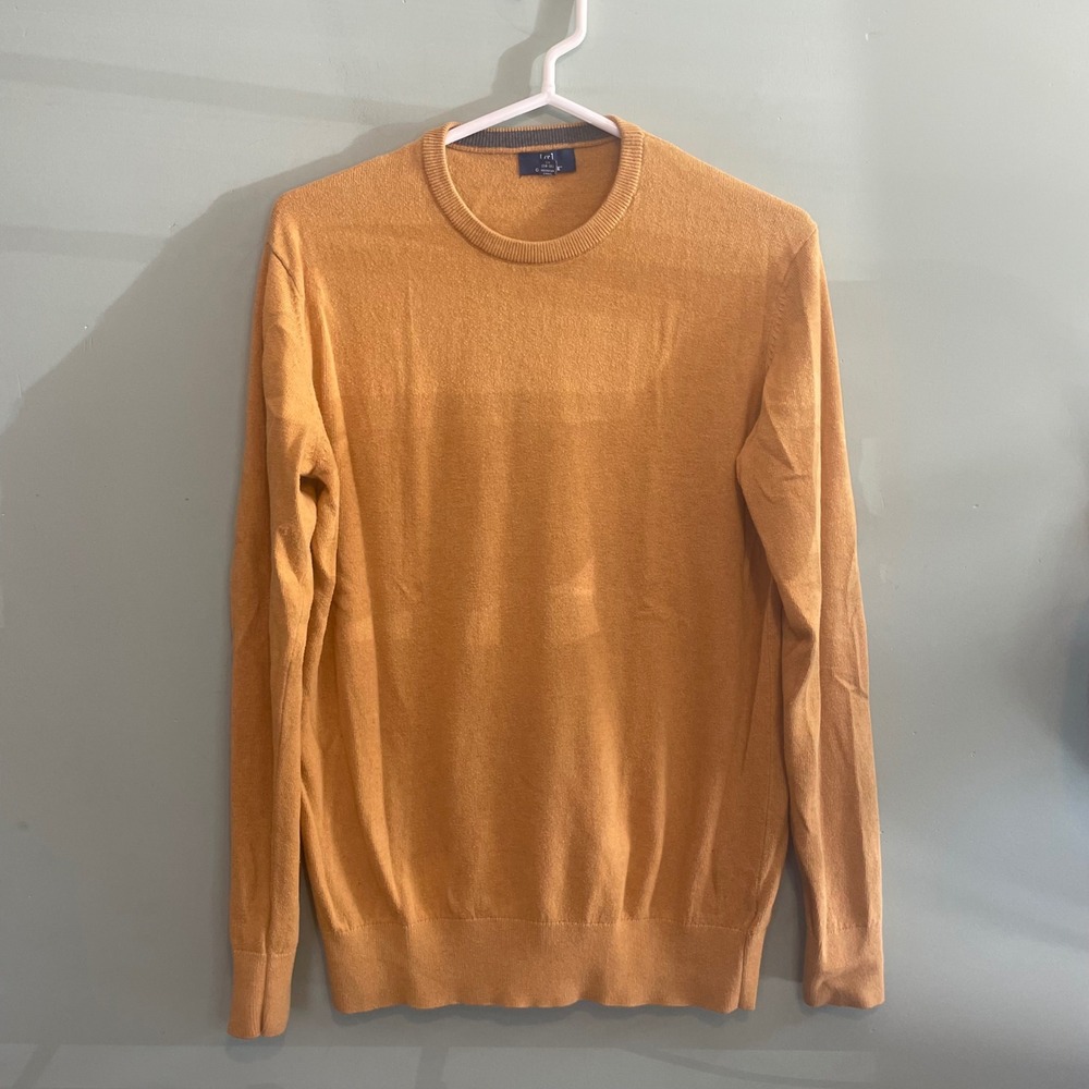 George Mens Casual Preppy Pullover Banded Crew Neck Sweater Mustard Yellow Small
